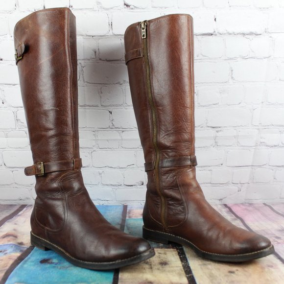 Cole Haan Air Petra Brown Leather Buckle Belt Side Zip Tall Riding Boots 6 B - Picture 3 of 9